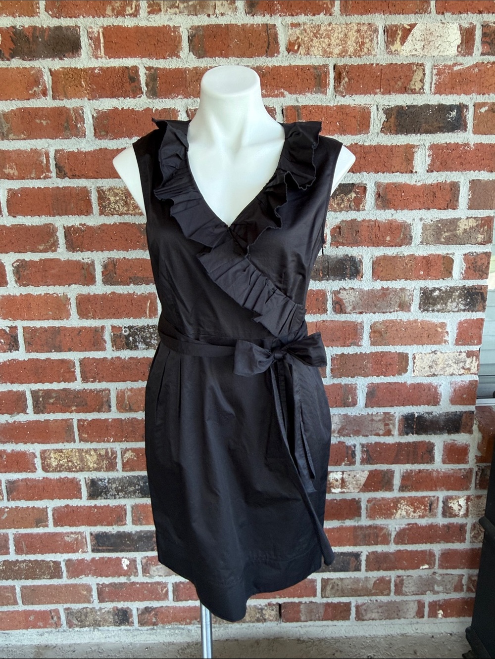 LOFT Black Ruffle Wrap-Style Mini Dress